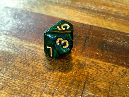 Set of 7 TTRPG Gaming Dice Dungeons & Dragons Pathfinder Forest Green Sparkle