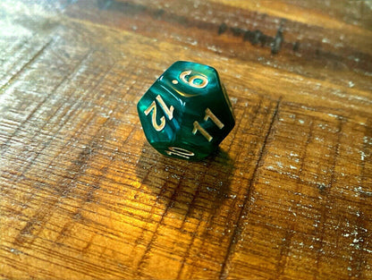 Set of 7 TTRPG Gaming Dice Dungeons & Dragons Pathfinder D20 Green Marble Gold