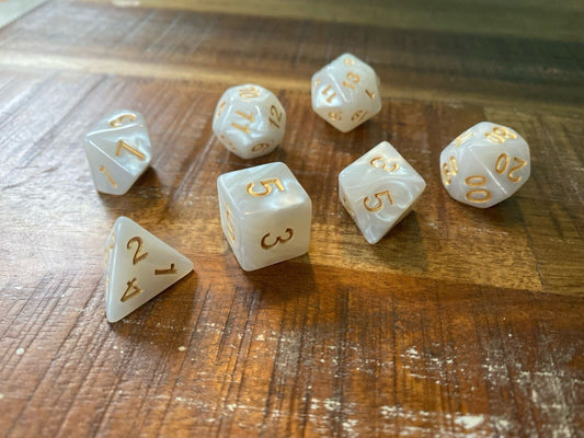Set of 7 TTRPG Gaming Dice Dungeons & Dragons Pathfinder D20 White Ivory
