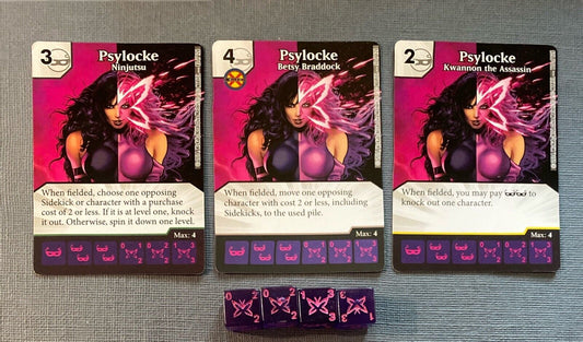 Wizkids Marvel Dice Masters Uncanny X-Men Psylocke CUR Rare Set +4 dice