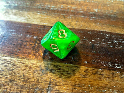 Set of 7 TTRPG Gaming Dice Dungeons & Dragons Pathfinder D20 Kelly Green Marble