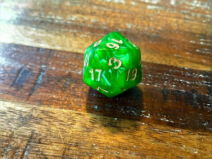 Set of 7 TTRPG Gaming Dice Dungeons & Dragons Pathfinder D20 Kelly Green Marble