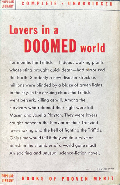 Revolt of the Triffids by John Wyndham 1952 Popular Library 411 Paperback