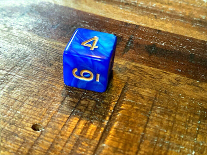 Set of 7 TTRPG Gaming Dice Dungeons & Dragons Pathfinder D20 Blue Marble Gold