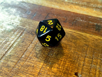 Set of 7 TTRPG Gaming Dice Dungeons & Dragons Pathfinder D20 Black Yellow Number