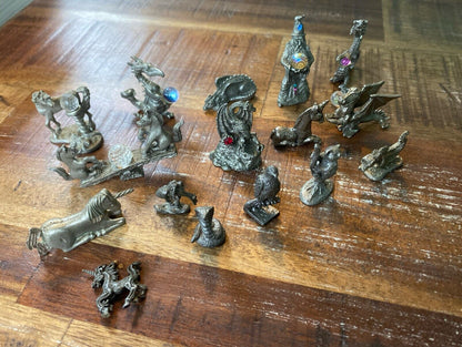 Lot of 16 Pewter Miniatures Dragon Unicorn Wizard Snake Crystals E. Vincent