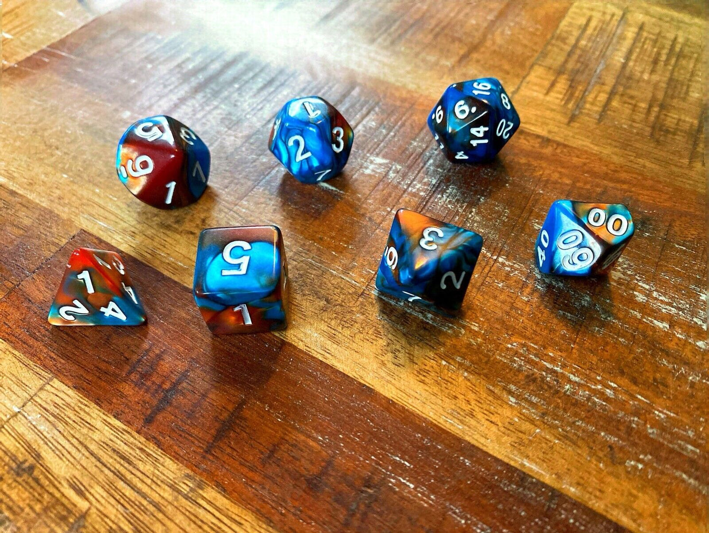 Set of 7 TTRPG Gaming Dice Dungeons & Dragons Pathfinder D20 Turquoise Tan