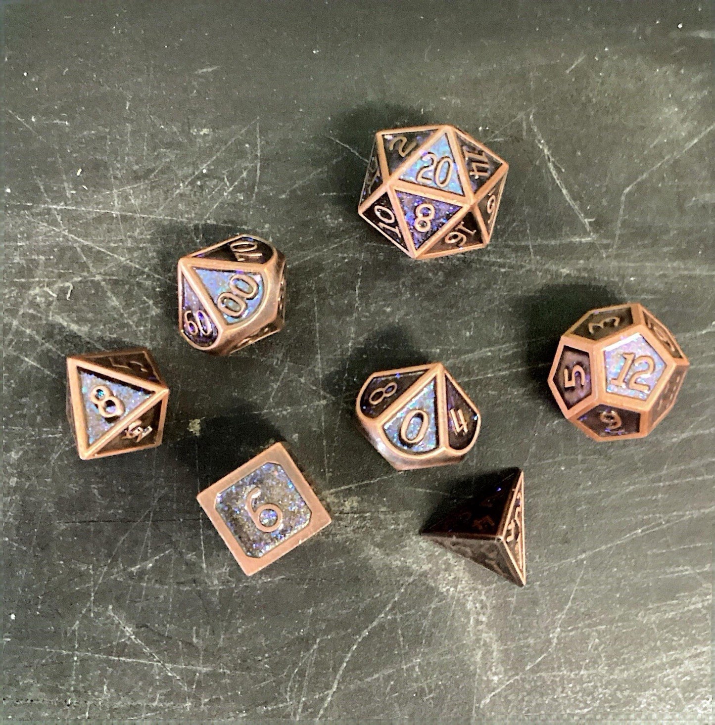 Set Of Metal Weighted Dice, Copper