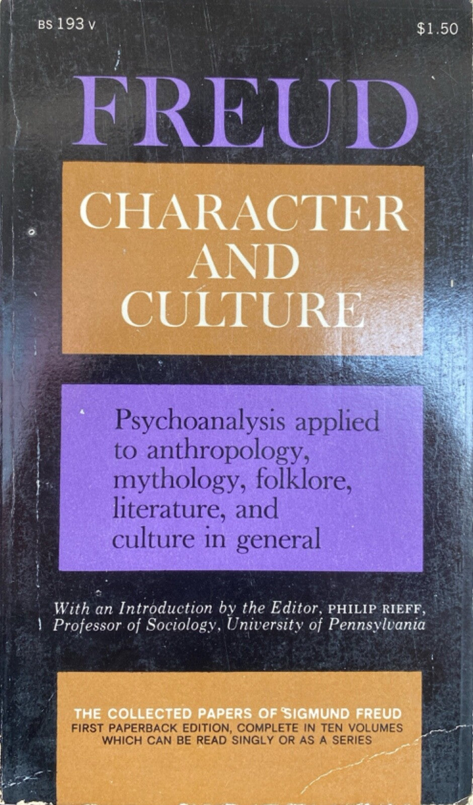 Character and Culture by Sigmund Freud 1963 Collier bs193V Paperback