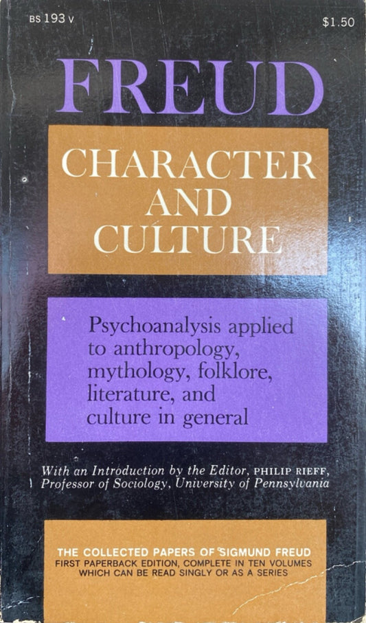 Character and Culture by Sigmund Freud 1963 Collier bs193V Paperback