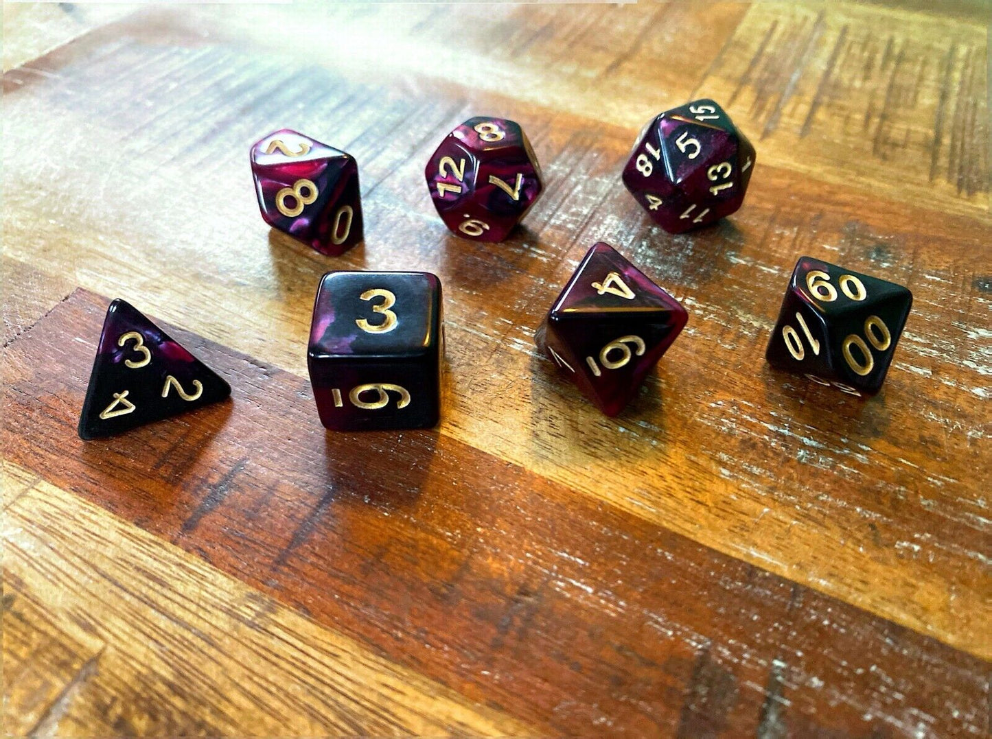 Set of 7 TTRPG Gaming Dice Dungeons & Dragons Pathfinder D20 Midnight Purple