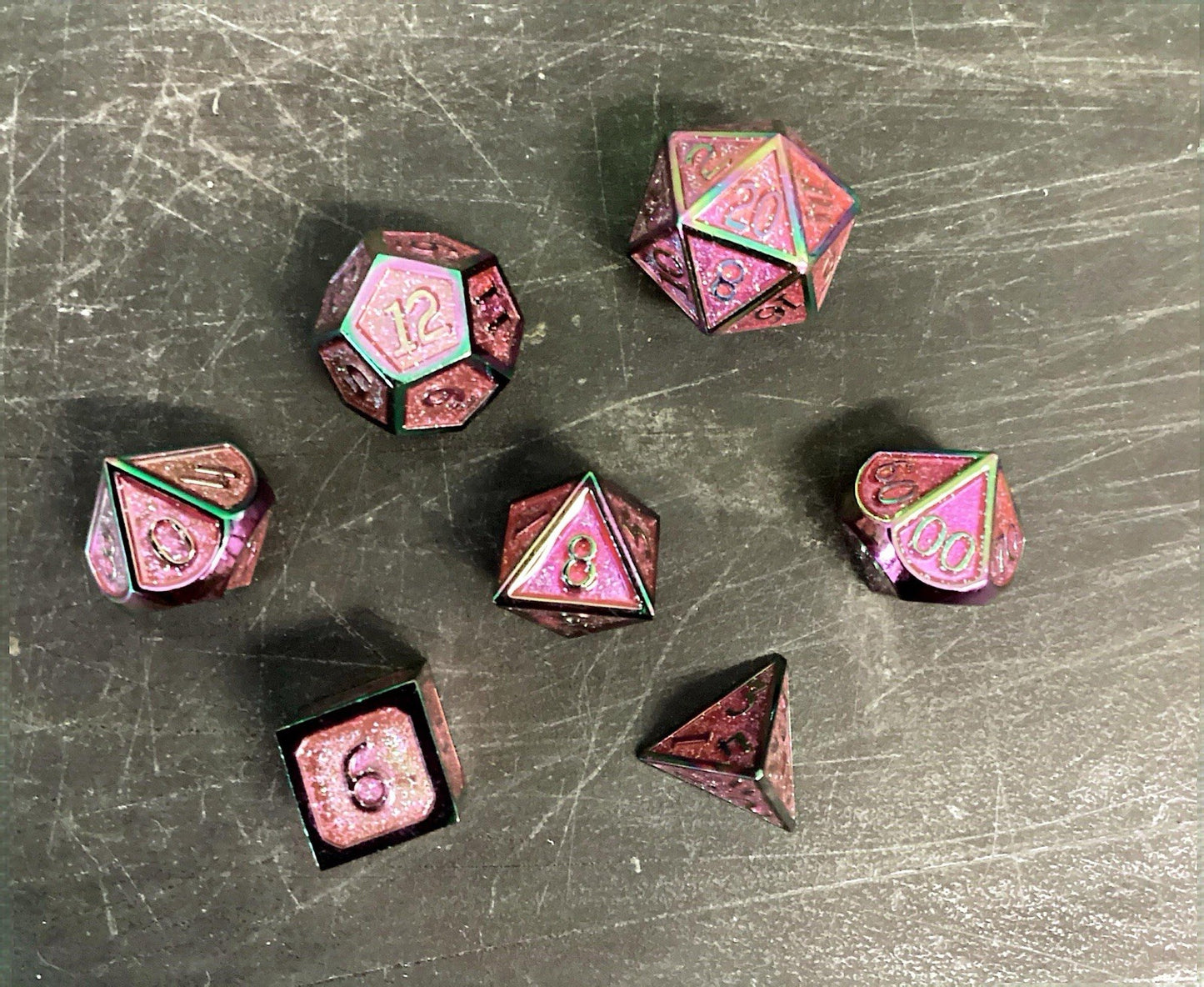 Set Of Metal Weighted Dice, Rainbow Metallic