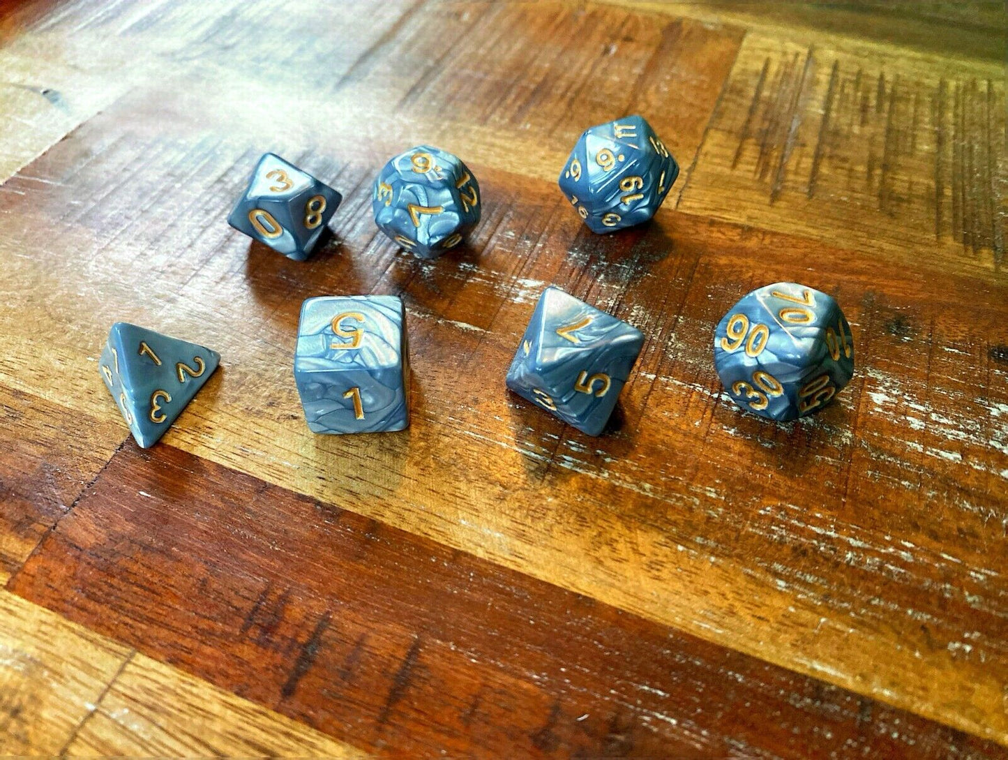 Set of 7 TTRPG Gaming Dice Dungeons & Dragons Pathfinder D20 Gray Marble