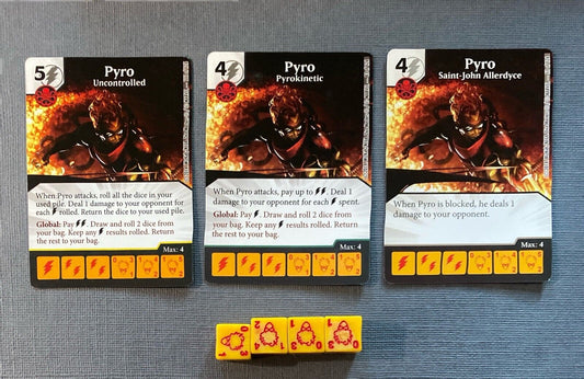 Wizkids Marvel Dice Masters Uncanny X-Men Pyro CUR Rare Set +4 dice