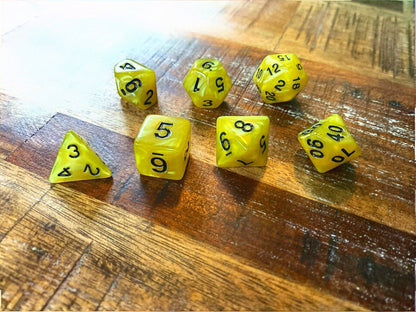 Set of 7 TTRPG Gaming Dice Dungeons & Dragons Pathfinder D20 Yellow Marble