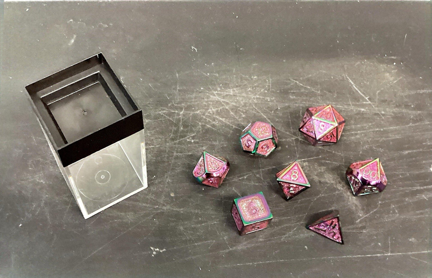 Set Of Metal Weighted Dice, Rainbow Metallic