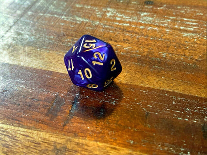 Set of 7 TTRPG Gaming Dice Dungeons & Dragons Pathfinder D20 Purple Marble Gold