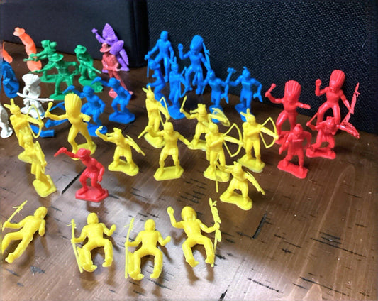 Vintage Large Lot Plastic, Assorted Colors, Cowboy And Indian Figures