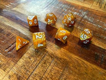 Set of 7 TTRPG Gaming Dice Dungeons & Dragons Pathfinder D20 Tan Marble