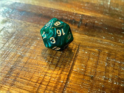 Set of 7 TTRPG Gaming Dice Dungeons & Dragons Pathfinder D20 Green Marble Gold