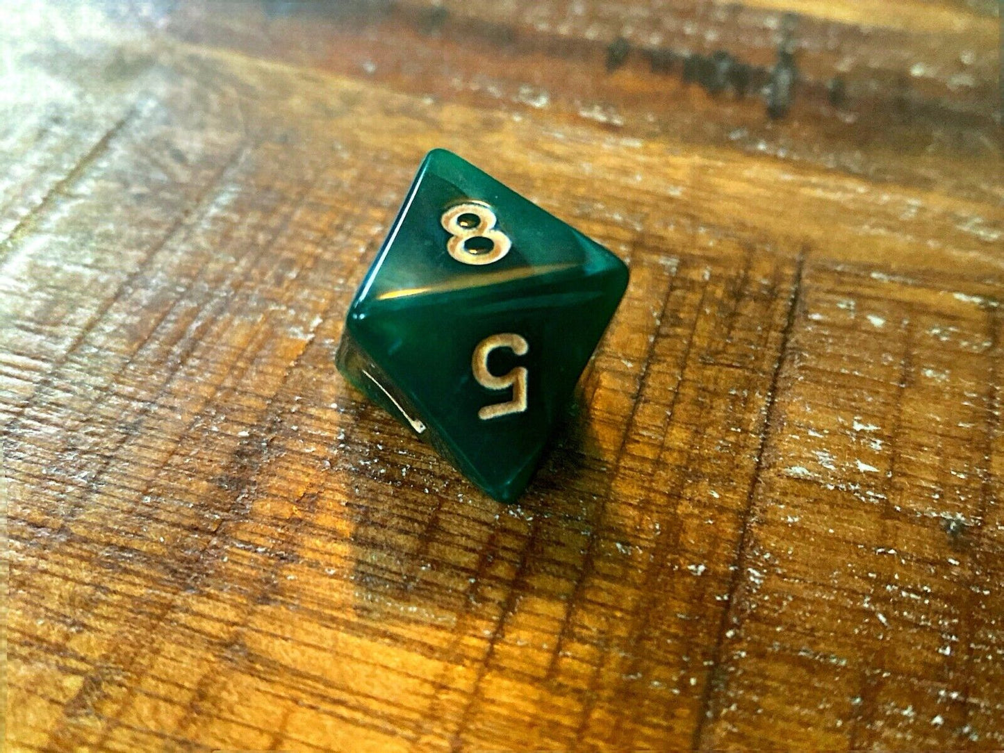 Set of 7 TTRPG Gaming Dice Dungeons & Dragons Pathfinder D20 Green Marble Gold