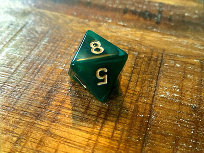 Set of 7 TTRPG Gaming Dice Dungeons & Dragons Pathfinder D20 Green Marble Gold