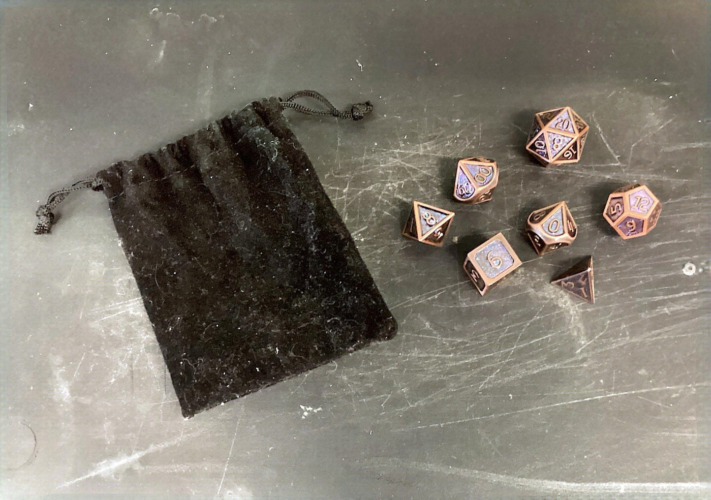 Set Of Metal Weighted Dice, Copper