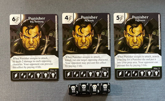 Wizkids Marvel Dice Masters Avengers vs X-Men Punisher CUR Rare Set +4 dice