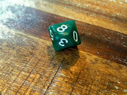 Set of 7 TTRPG Gaming Dice Dungeons & Dragons Pathfinder D20 Green Marble White