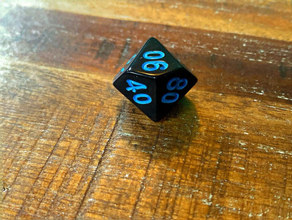 Set of 7 TTRPG Gaming Dice Dungeons & Dragons Pathfinder D20 Black Blue Number