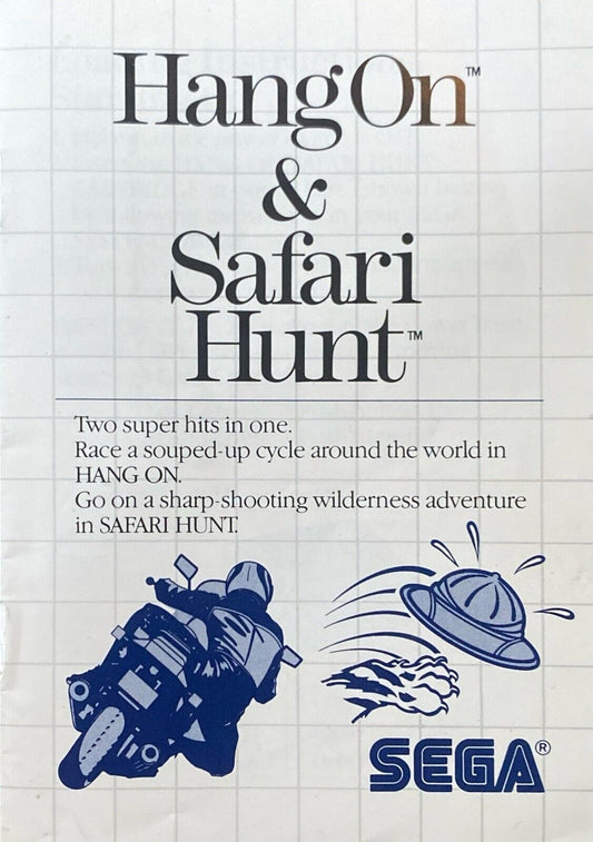 Sega Master System Hang On & Safari Hunt Instruction Manual ONLY