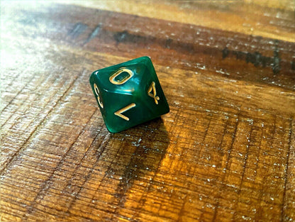 Set of 7 TTRPG Gaming Dice Dungeons & Dragons Pathfinder D20 Green Marble Gold