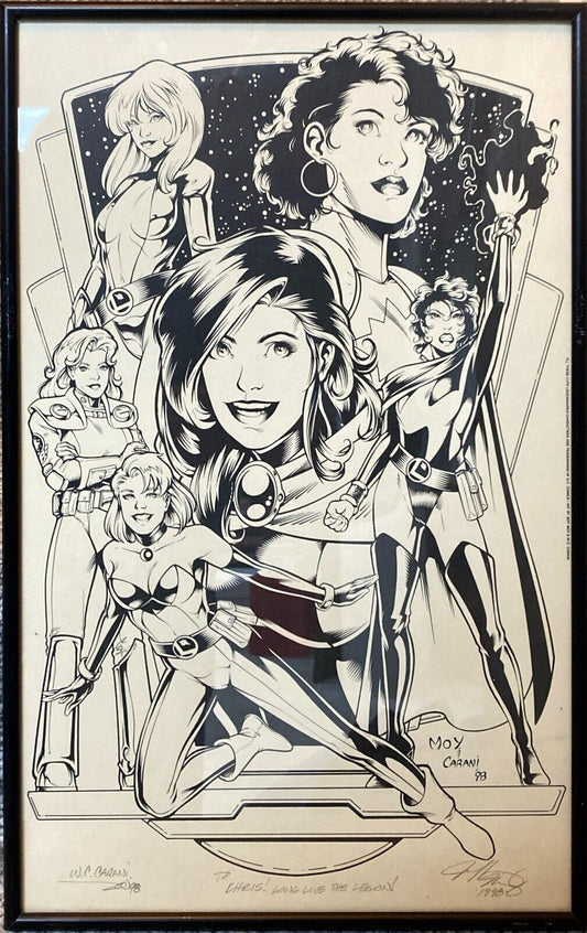 Custom Framed Double Signed Legion of Superheroes Print Carani Moy 11 x 17