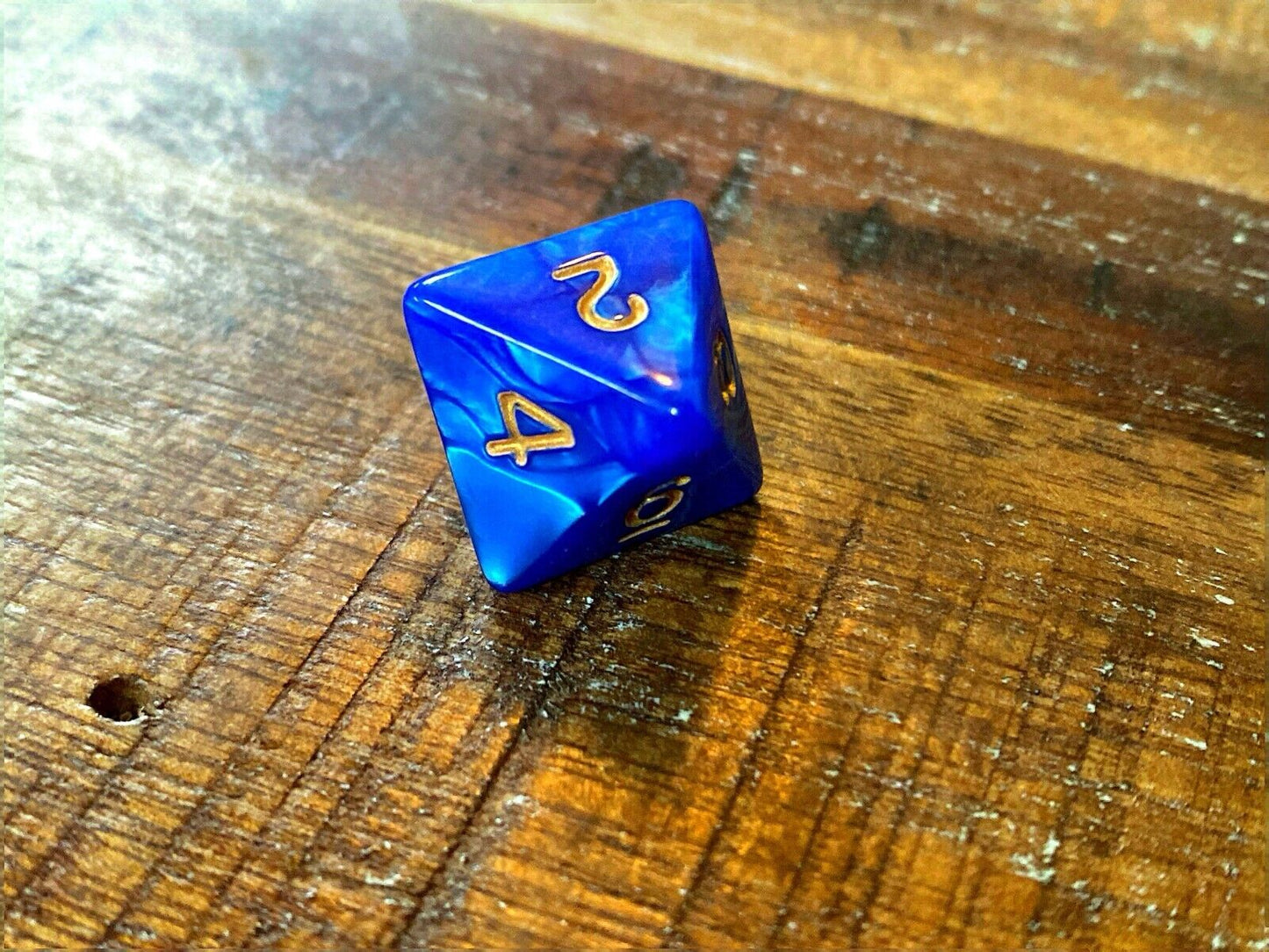 Set of 7 TTRPG Gaming Dice Dungeons & Dragons Pathfinder D20 Blue Marble Gold