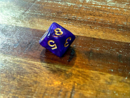 Set of 7 TTRPG Gaming Dice Dungeons & Dragons Pathfinder D20 Purple Marble Gold