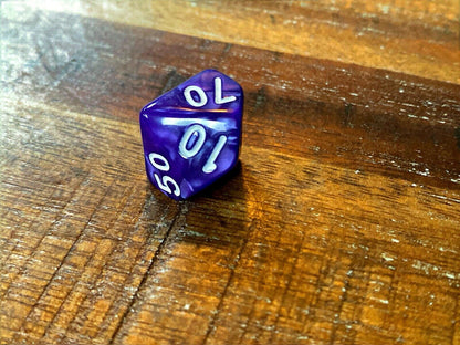 Set of 7 TTRPG Gaming Dice Dungeons & Dragons Pathfinder D20 Purple Marble White