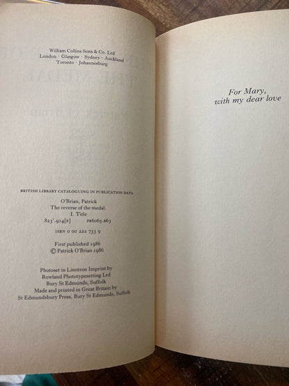 The Reverse of the Medal by Patrick O'Brian 1986 Collins Hardcover UK First