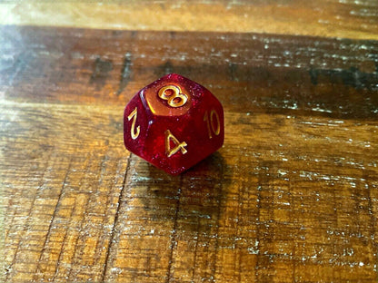 Set of 7 TTRPG Gaming Dice Dungeons & Dragons Pathfinder D20 Crimson Sparkle Red