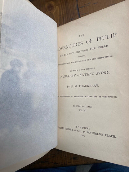 The Adventures of Philip by W.M. Thackeray 1869 Hardcover London (Two Volumes)