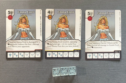 Wizkids Marvel Dice Masters Uncanny X-Men Emma Frost CRSR Super Rare Set +3 dice