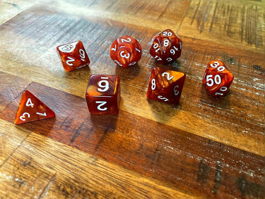 Set of 7 TTRPG Gaming Dice Dungeons & Dragons Pathfinder D20 Tiger Eye Marble