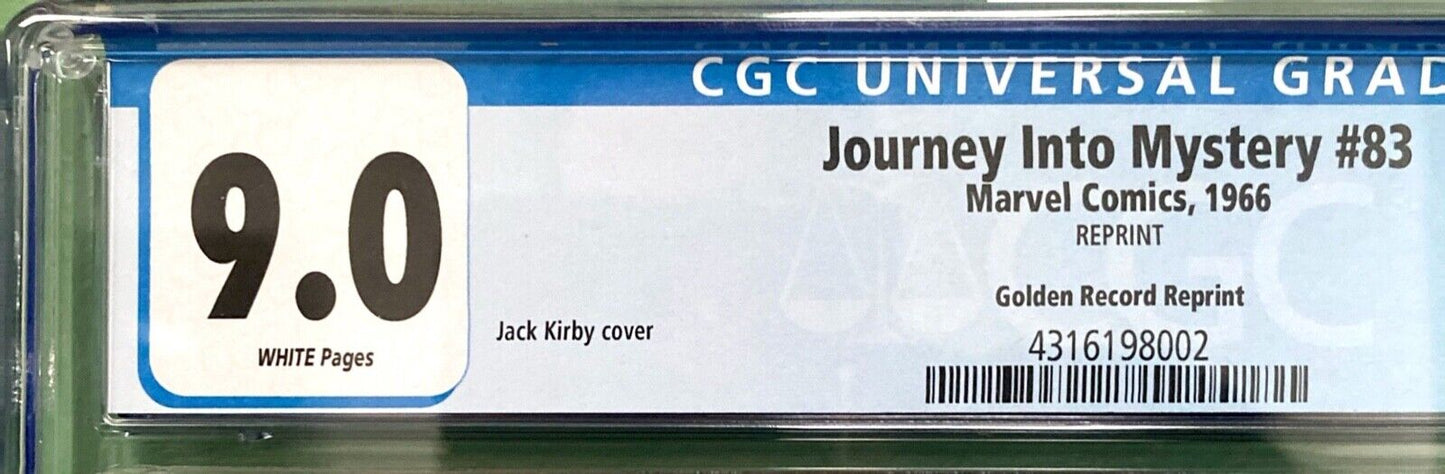 Marvel Comics Journey Into Mystery #83 Golden Record Reprint 1966 CGC 9.0 White