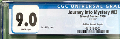 Marvel Comics Journey Into Mystery #83 Golden Record Reprint 1966 CGC 9.0 White