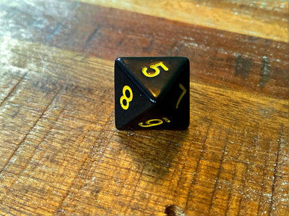Set of 7 TTRPG Gaming Dice Dungeons & Dragons Pathfinder D20 Black Yellow Number