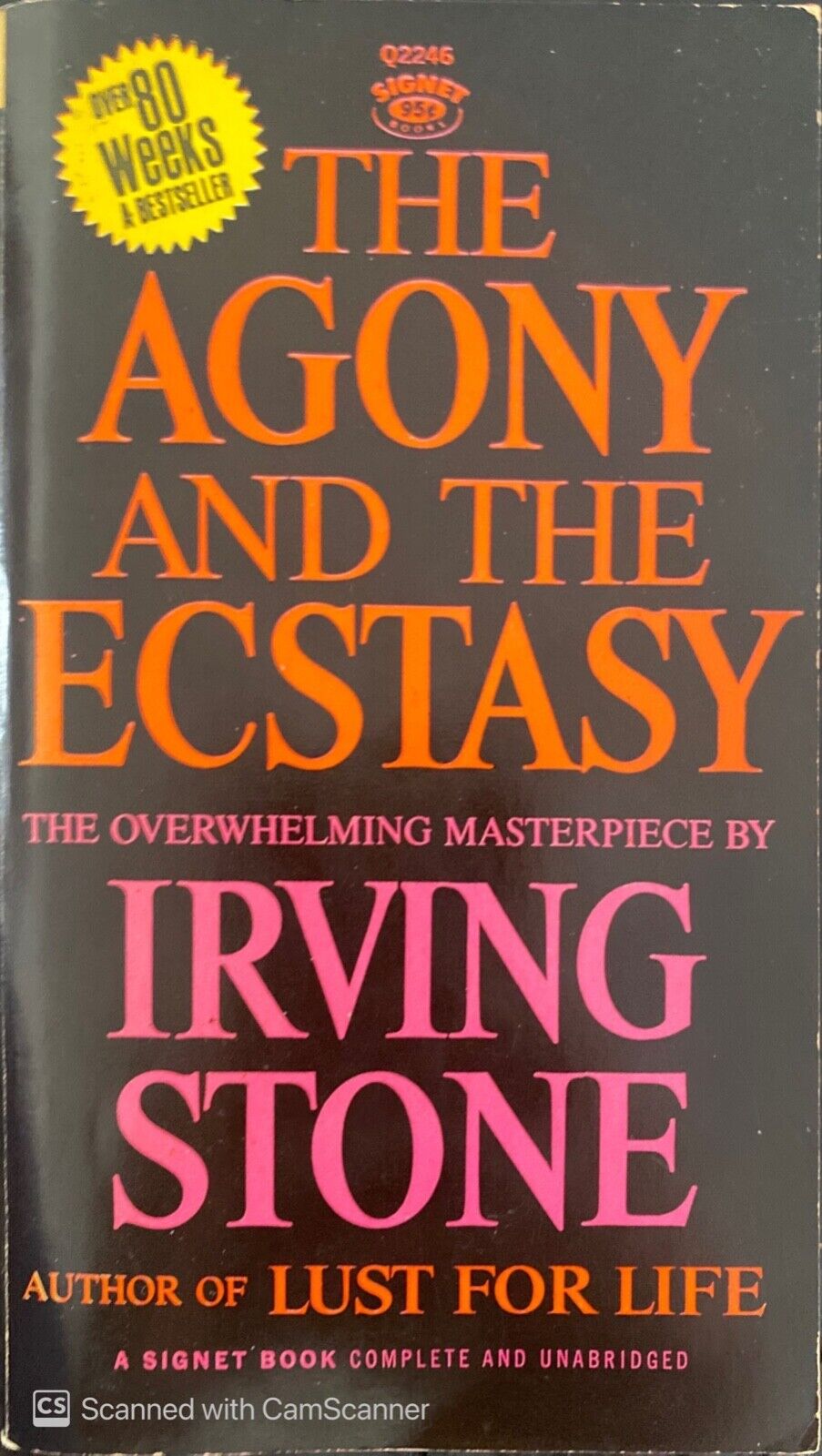 The Agony and the Ecstasy by Irving Stone 1963 Signet Q2246 Paperback