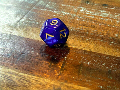 Set of 7 TTRPG Gaming Dice Dungeons & Dragons Pathfinder D20 Purple Marble Gold
