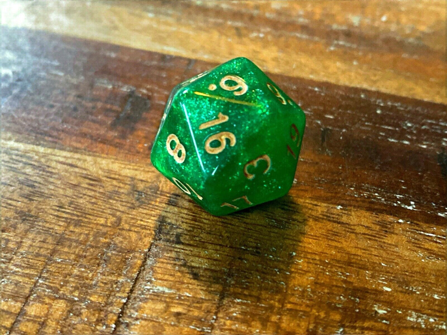 Set of 7 TTRPG Gaming Dice Dungeons & Dragons Pathfinder D20 Green Sparkle
