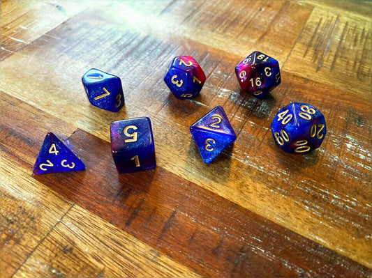 Set of 7 TTRPG Gaming Dice Dungeons & Dragons Pathfinder D20 Starlight Sparkle