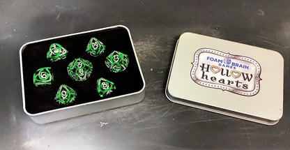 Set Of Foam Brain Games Hollow Hearts: Jeweled Green Dice Set