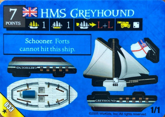 WizKids Pirates CSG of the Revolution 033 HMS Greyhound Unpunched